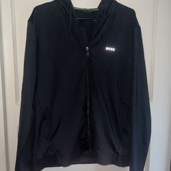 BOSS Stretch cotton zip - up hoodie with logo