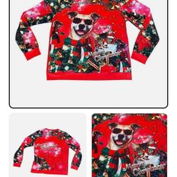 Ugly Christmas Shirt Unisex L Red Merry Christmas Cat And Dog