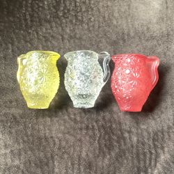 Set Of 3 Vintage L.E. Smith Daisy And Button Glass Miniature Pitchers-Toothpick Holders