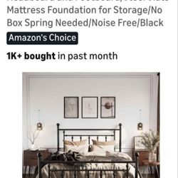 14" Queen Size Metal Platform Bed Frame Victorian Headboard And Footboard Steel Slats Mattress Foundation For Storage, No Box Spring Needed 