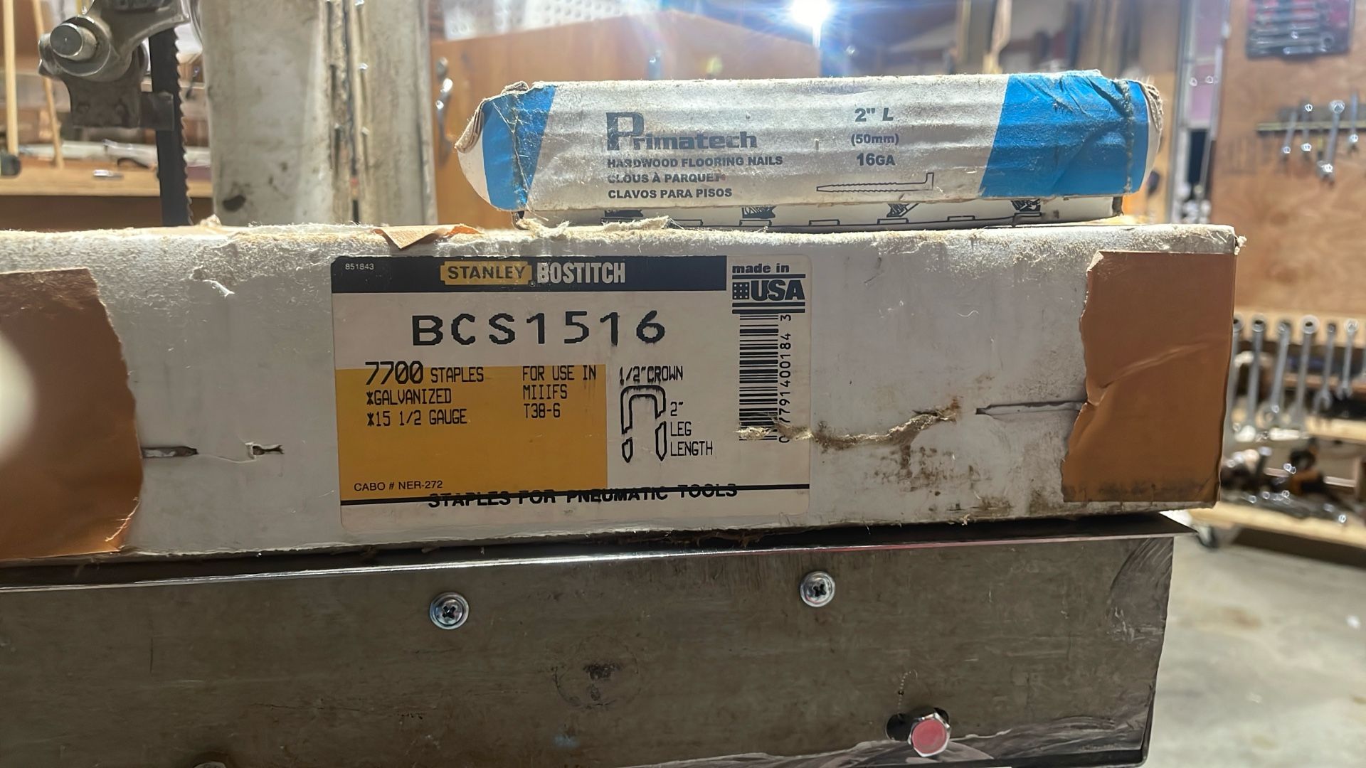 2 inch half-inch crown galvanized, staples, and three-quarter box 2 inch links, hardwood flooring nails