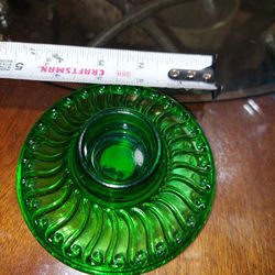 Vintage candle holder green glass beautiful