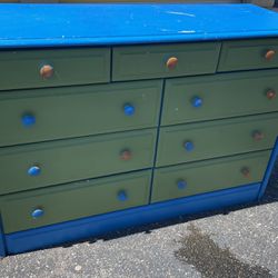 Blue And Green Dresser, Solid Wood