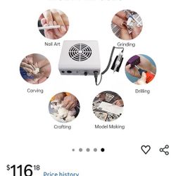 Nail Vacuum Cleaner, 2-in-1 Portable Nail Drill Machine with 6 Grinding Head, Adjustable Speed And Rotation Direction, 80W Powerful Suction and Effici