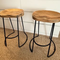Pair Of Wood And Steel Barstools 