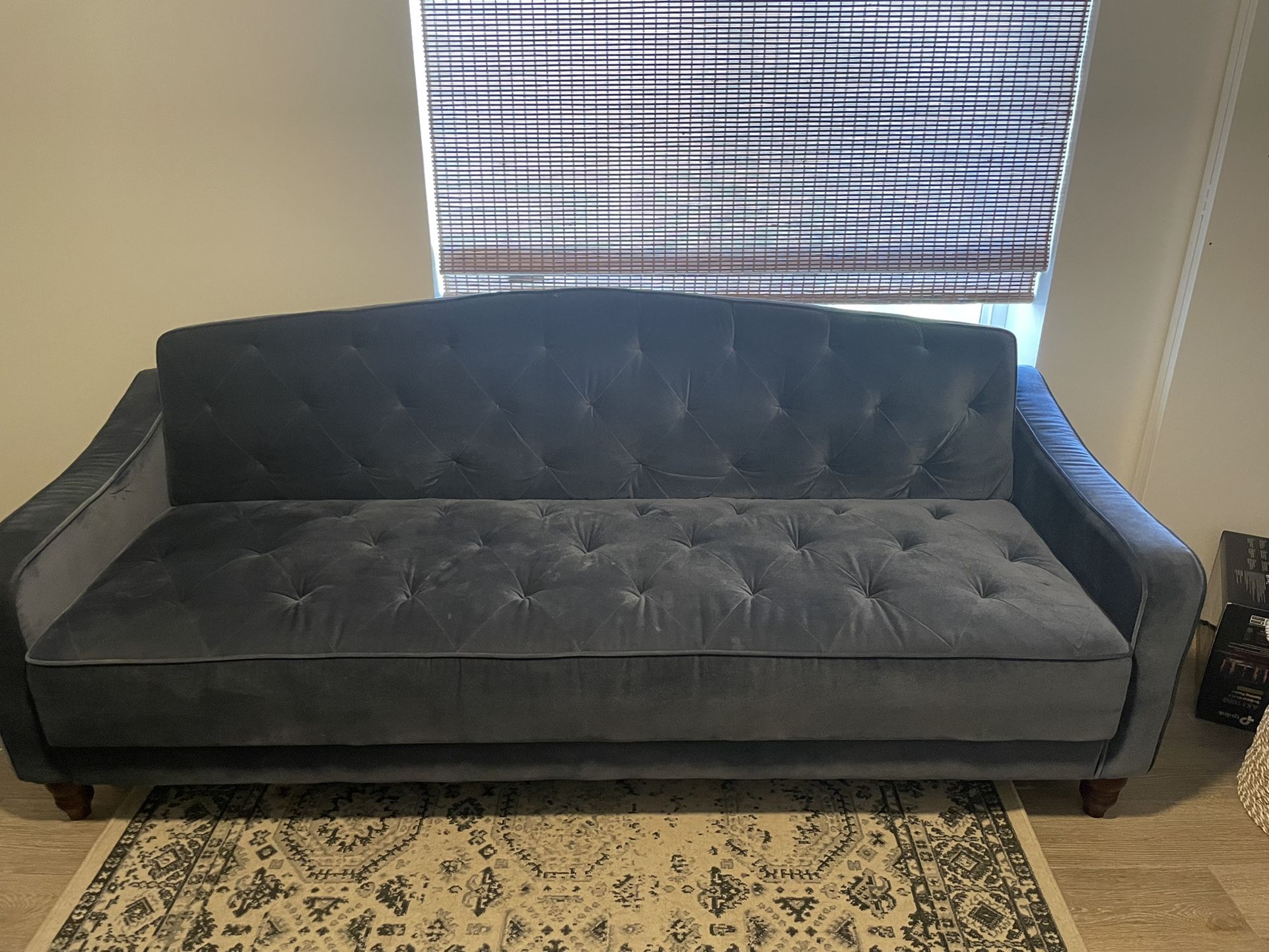 Blue Velvet Tufted Sofa 