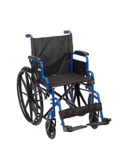 Drive Medical Blue Streak Lightweight Wheelchair - Portable Folding Mobility Aid - Swing-Away Footrests - Desk Arms - Durable Steel Frame - Easy Trans