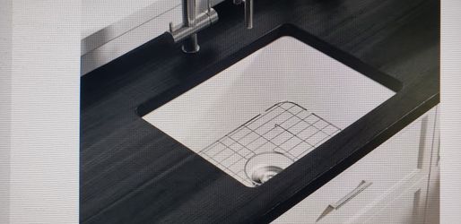 Oslo 24 inch under mount single bowl white ceramic kitchen sink with bottom grid and basket strainer