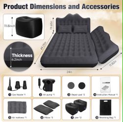 Back Seat Car Air Mattress: Inflatable SUV Car Camping Bed for Truck Van, Thickened Double-Sided Flocking Travel Car Sleeping Pad with Air Pump 2 Pill