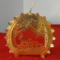 2000 Deer in the Woods Danbury Mint Christmas Ornament 23k Gold Plated