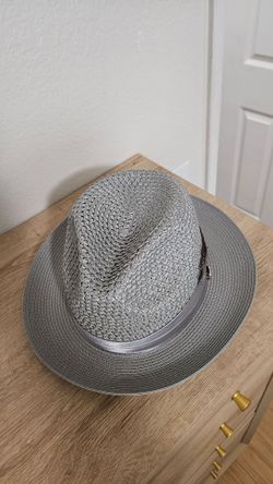 Gray Woven Straw Fedora Hat