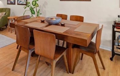 West Elm Mid-Century Modern Wooden Dining Set Table & 6 Chairs