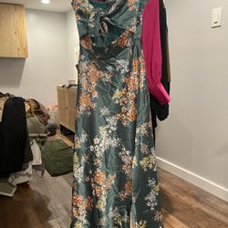 Green Floral Silk Maxi Dress 