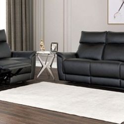 Brand New Black Leather Reclining Sofa & Loveseat 