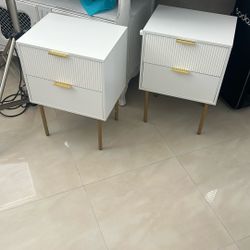 White And Gold Nightstand Set (both)