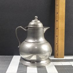 1930s Vintage American Queens Art Pewter 5.5” Creamer/Syrup Pitcher with Hinged Lid