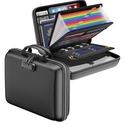  Fireproof File Organizer with Lock, Hard-Shell Case Fireproof Document Box with 13 Pocket Accordion File Folder, Portable Home Office Travel Safe Sto