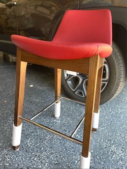 Cherry Red Leather Upholstered Bar Back Chairs