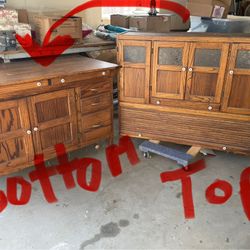 Antique Oak Hoosier Cabinet – Complete Top & Bottom Hutch