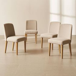 mopio Logan Upholstered Beige Parson Dining Chair Set of 4, Modern Farmhouse Solid Light Oak Wood with Ergonomic Curved Back Rest for Dining Room and 