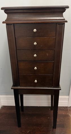 Dark Wood Jewelry Armoire with 5 Drawers