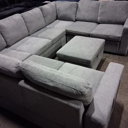 Grey Modular Sectional Sofa w/PulloutBed, Storage