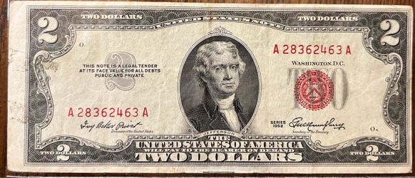 1953 Series  $2 Red Seal Note Vintage U.S. Currency