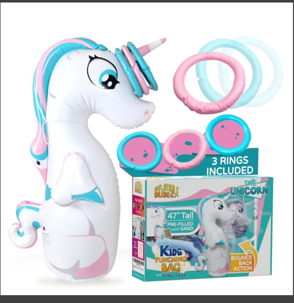 Unicorn 47 Inches- Kids Punching Bag, Ring toss
