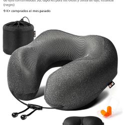 MLVOC 100% Pure Memory Foam Travel Pillow, Comfortable and Breathable Cover, Machine Washable, Airplane Travel Kit with 3D Contoured Eye Masks