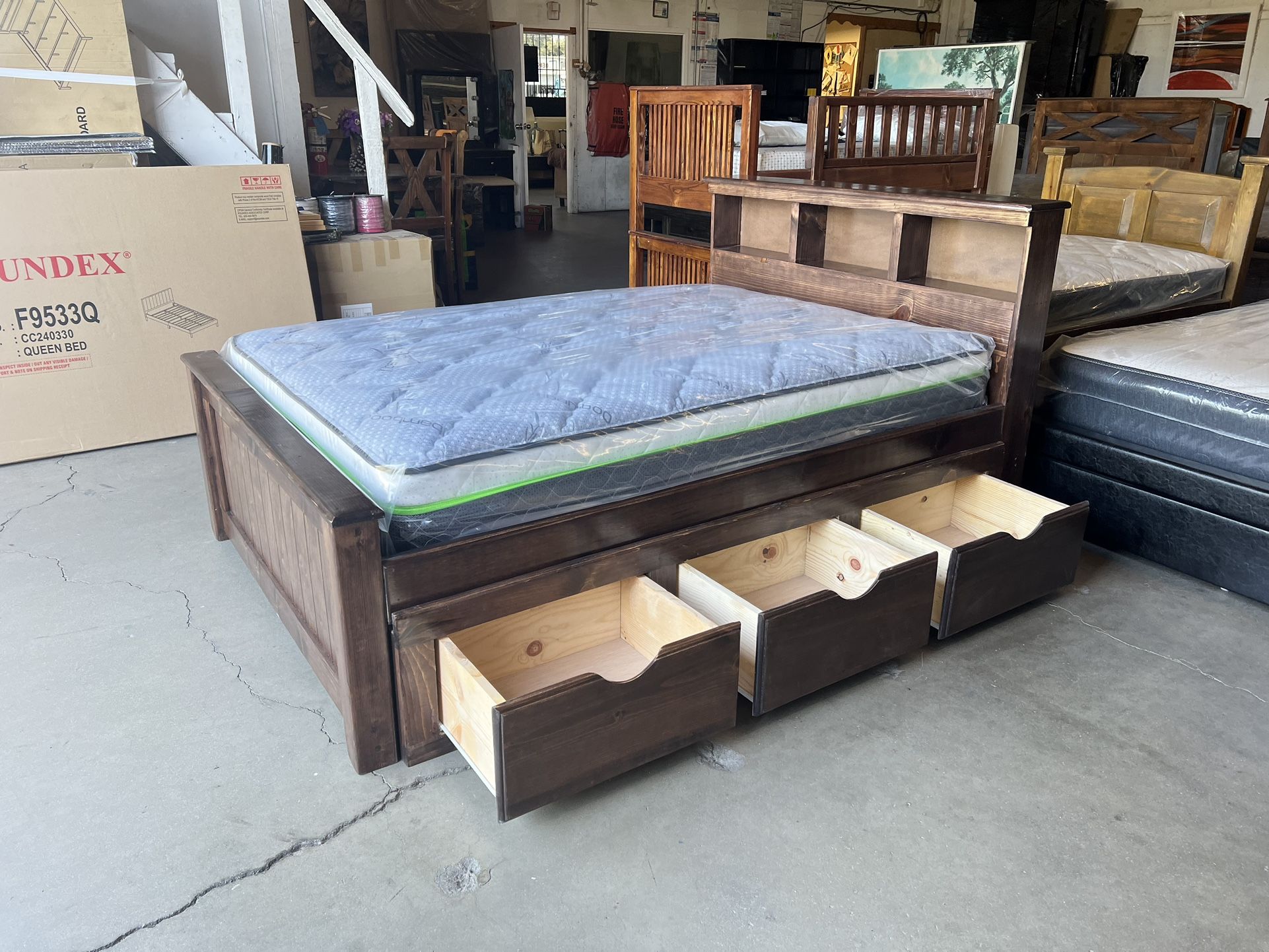 Full Bed With 3 Drawers And Euro Top Mattress