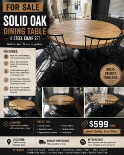 Solid Oak Wood Table Set