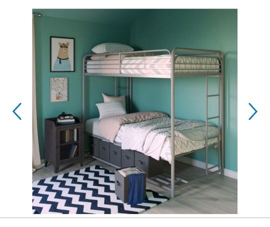 New In Box Twin Over Twin Bunk Bed With Storage Bins Mattresses Not Included