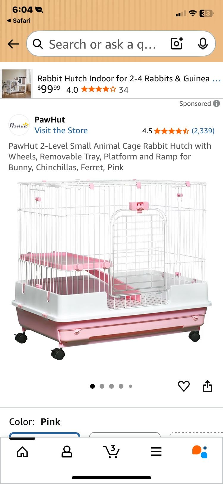 PawHut 2-Level Small Animal Cage With wheels