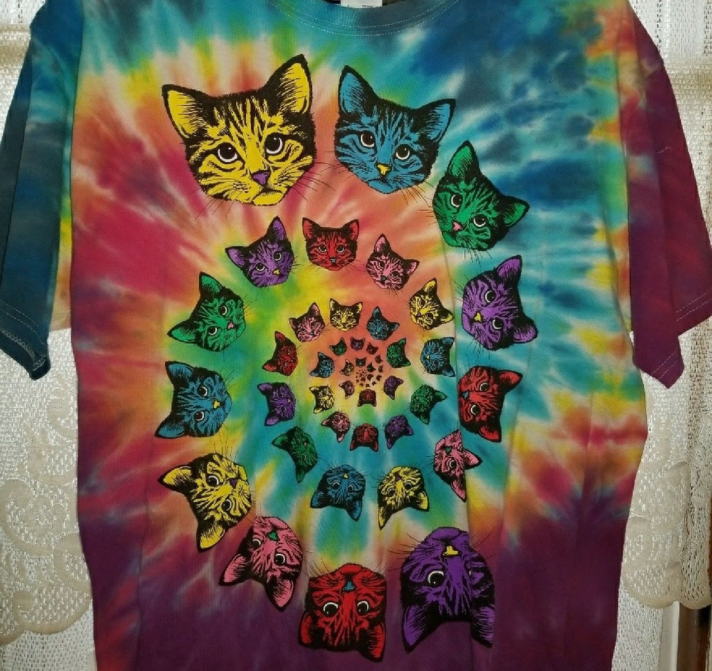 Catopia Grateful Dead Style Cat Spiral Tie Dye T Shirt Largw Vtg 90s for Sale in Lisle IL OfferUp