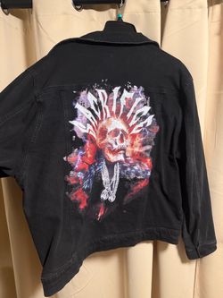 Black Denim Jacket with Skull Graphic