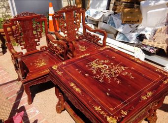Mother of pearl Inlay Vintage Rosewood set table chairs