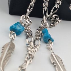 18" Vintage Turquoise & Sterling Silver Fígaro Necklace and Three  Silver Father Pendants