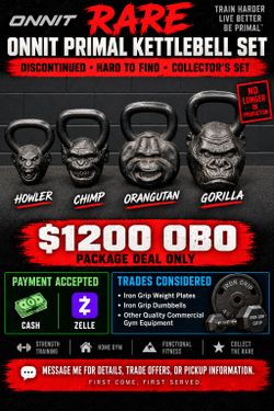 Rare & EXCELLENT Condition ā Complete Set of 4 Onnit Primal Bells Kettlebells