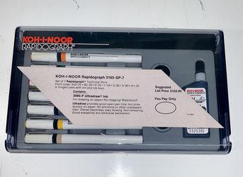 Koh-I-Noor Rapidograph 3165-SP-7 Set of 7 Technical Pens. 