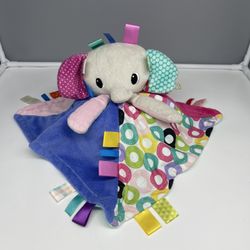 Bright starts elephant plush multi color lovey security blanket satin tags 13”