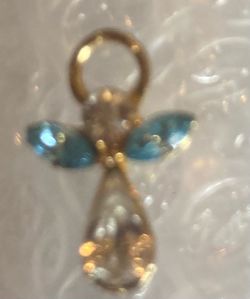 Vintage Avon Gold Angel Pendant with Blue Stones