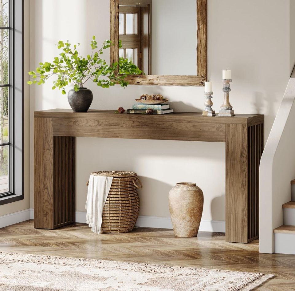 59-Inch Long Wooden Console Sofa Table Behind The Couch