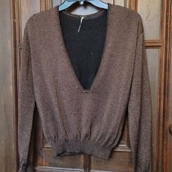 Free People Metallic Sweater Deep V-Neck Women’s S/P Copper  NWOT $98 Retail
