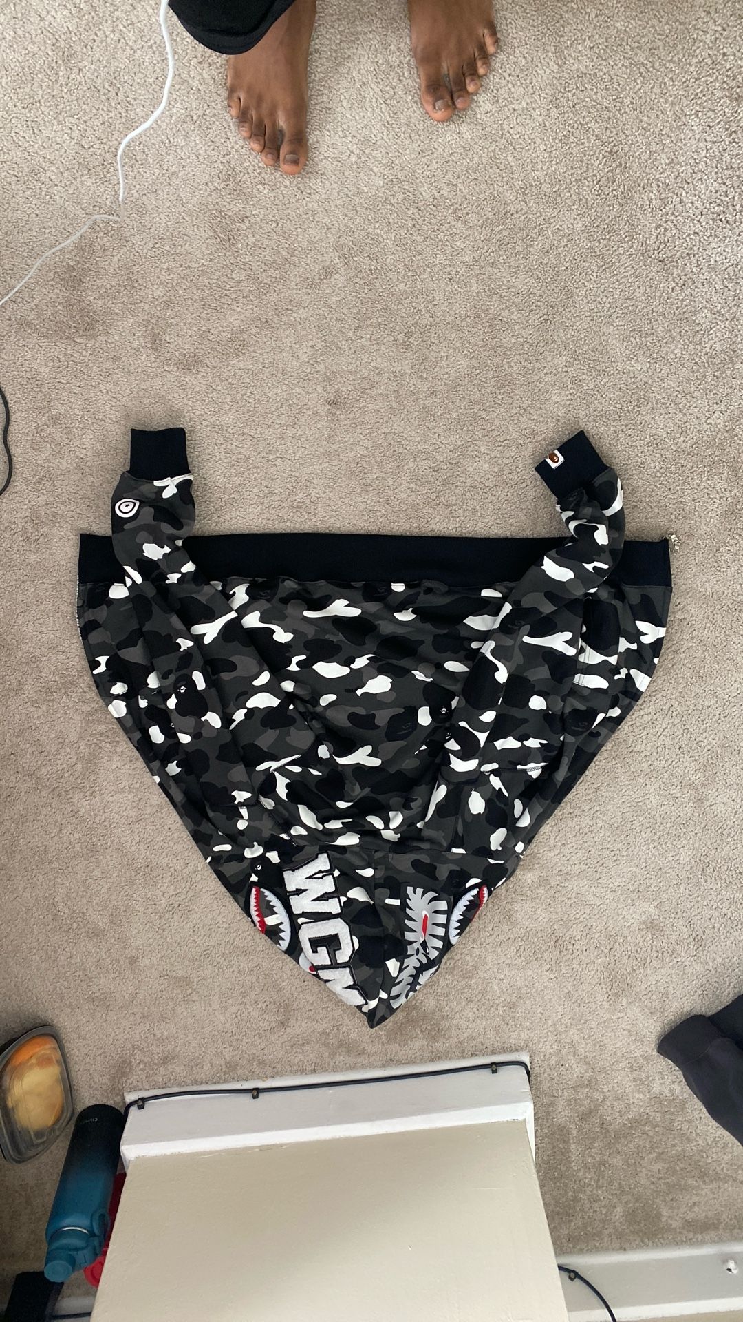 black and white camo bape jacket