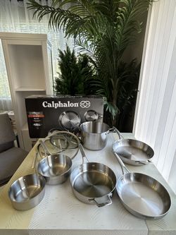 Calphalon Premier 10 pc. Stainless Steel Cookware Set( small lid was missing)