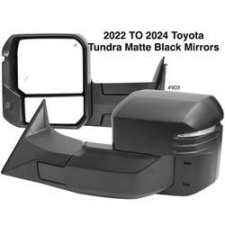 2022 TO 2024 Toyota Tundra Matte Black Mirrors w/ Manual Convex Mirror, Manual Fold & Rotate, BSD, Heated Plane Mirror and LED Turn Signal Light