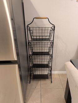 4-Tier Black Metal Wire Basket Stand