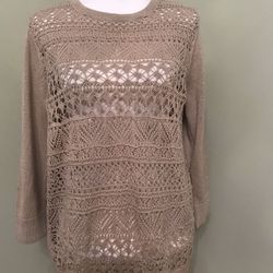 NWT Crochet Tan/Silver Metallic Sweater, L