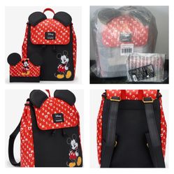 DISNEY Loungefly Mickey Mouse Ears Slouch Mini Backpack & Wallet SET (NWT)