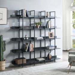 Bookshelf & Bookcase, 5 Tier Open Book Shelf, Wooden Storage Shelves, Open Shelving Organizer for Living Room, Bedroom, Office, Black